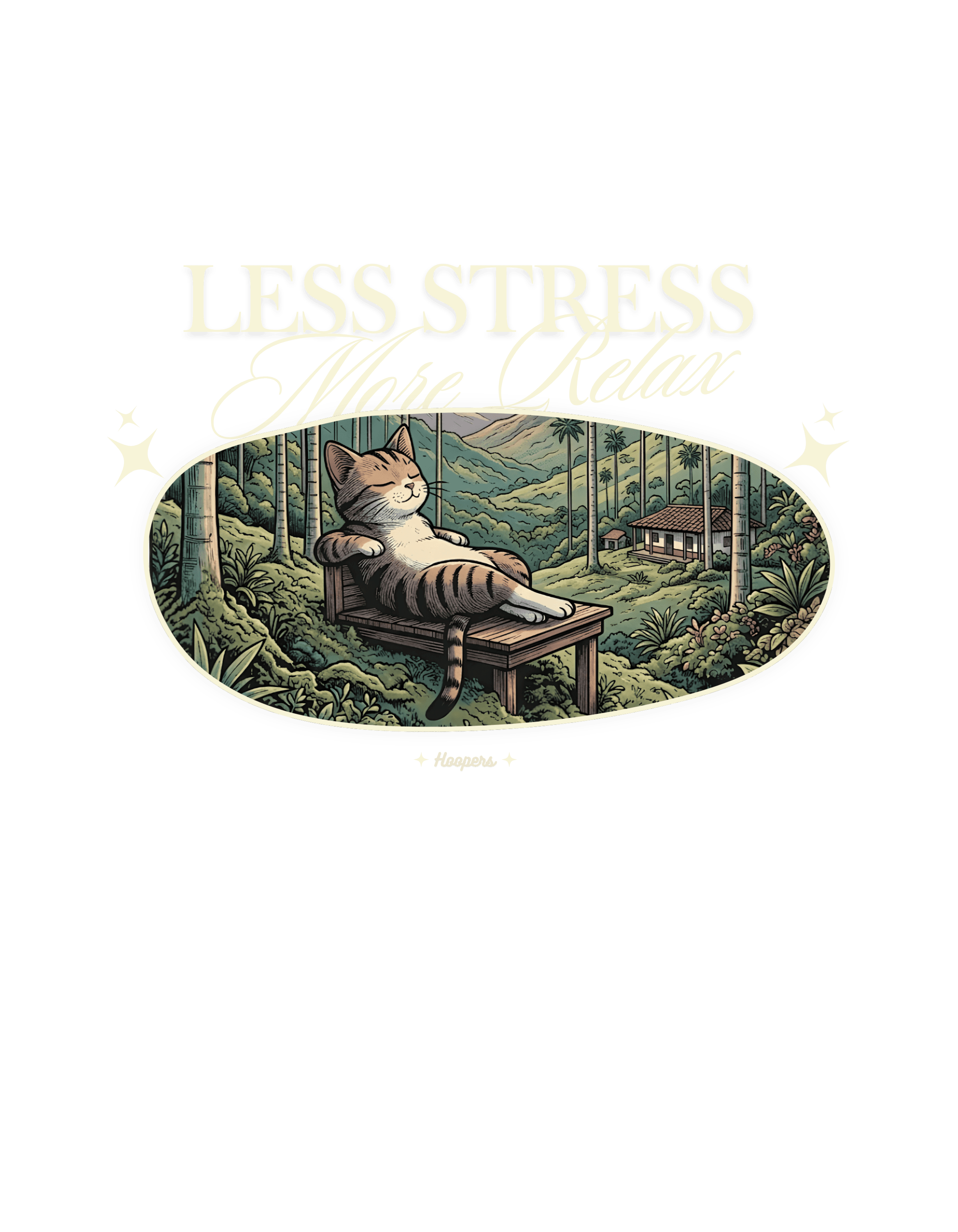 Estampado Less Stress More Relax — Colección Rebel Cats