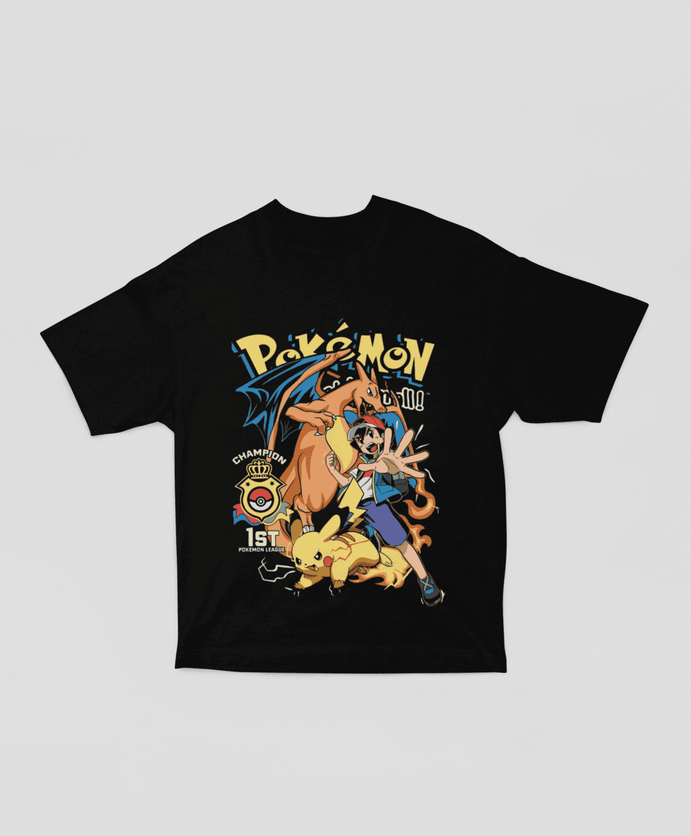 Camiseta - Charizard, Pikachu y Ash Negra