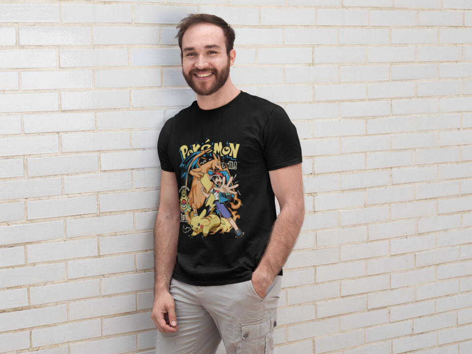 Camiseta - Charizard, Pikachu y Ash Negra