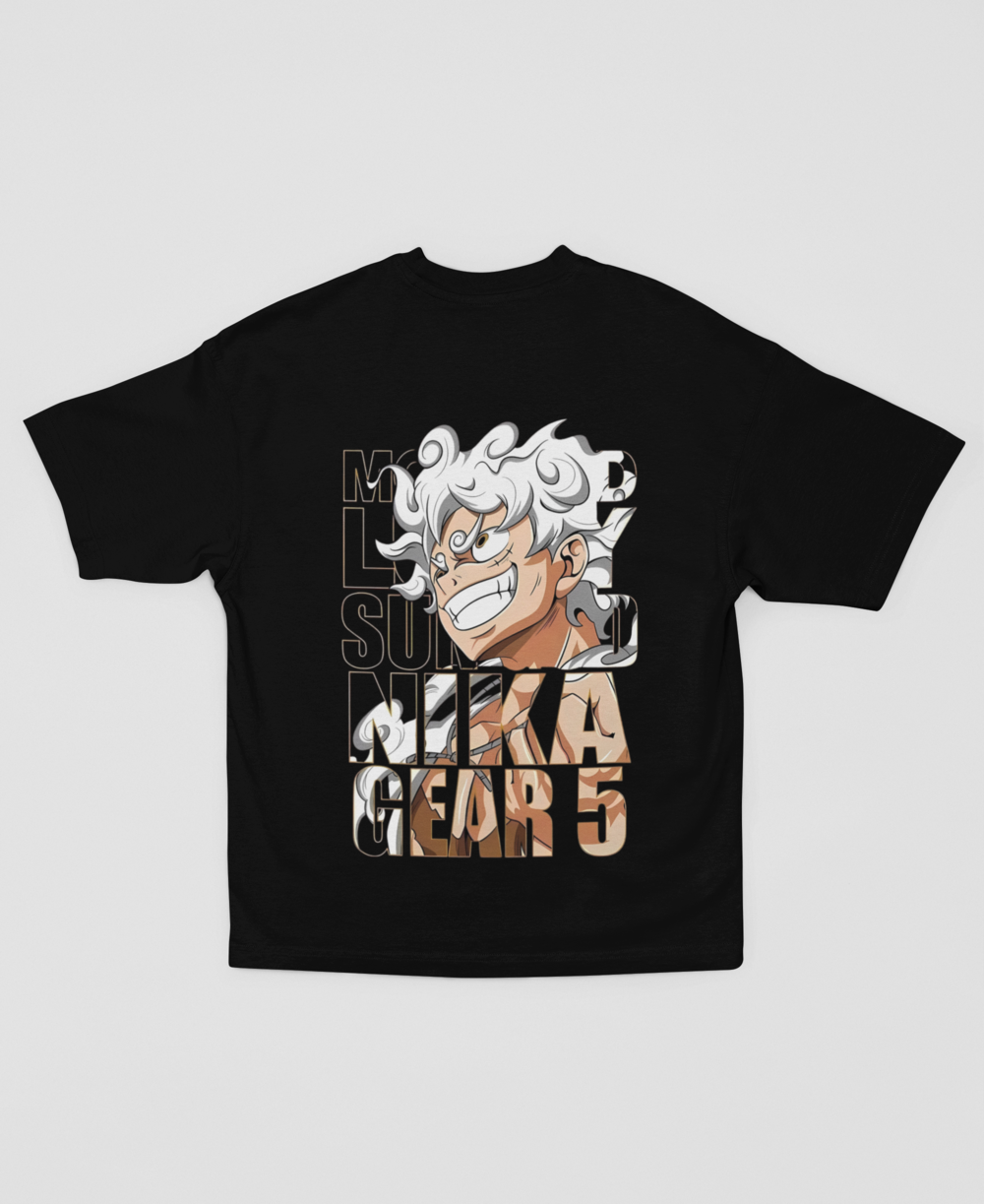 Camiseta - Luffy Sun God Nika Gear 5 Negra